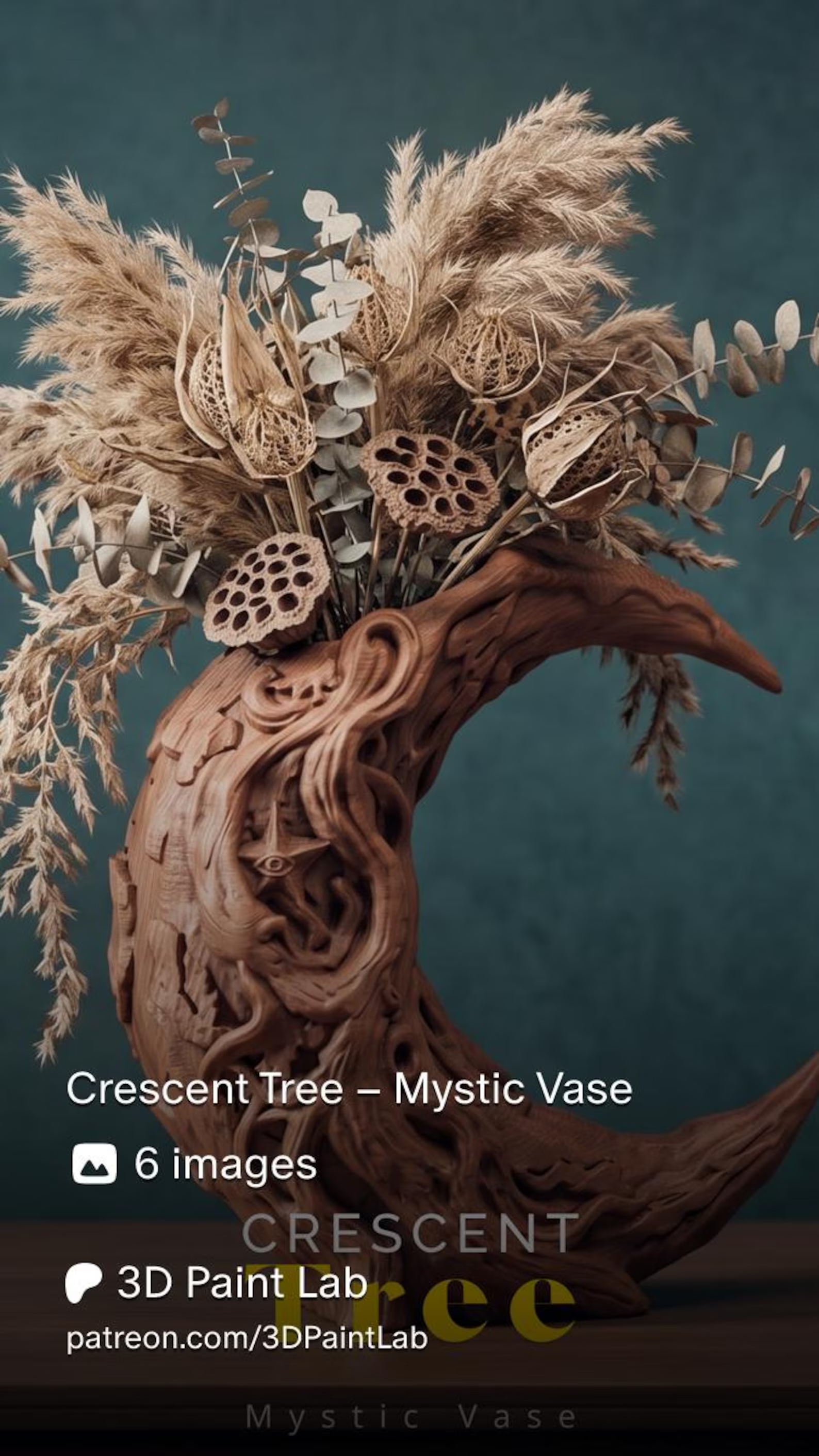 Crescent moon vase with tree bark and twisting roots (2 of 3)